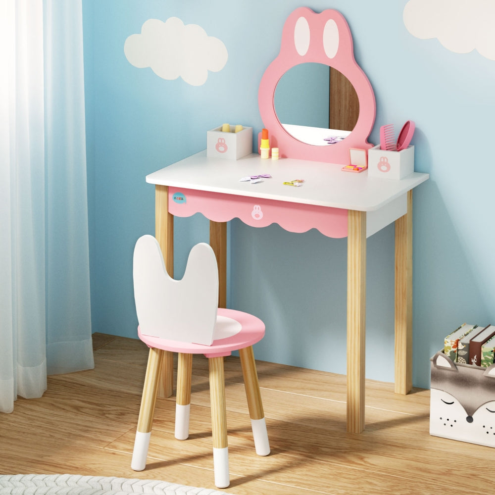 Kids bunny dressing table and stool set in pink