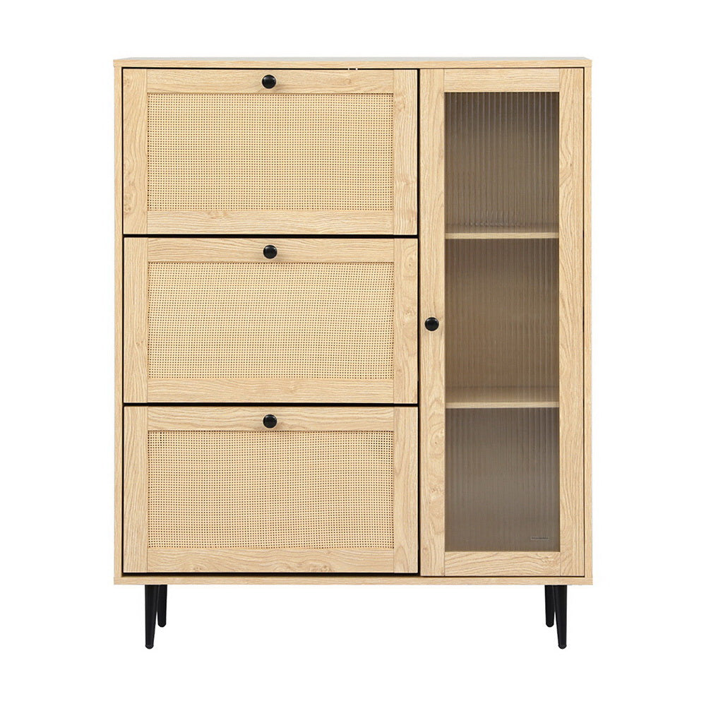 Artiss Pine Shoe Rack Cabinet with 3 Flip-Out Drawers and Fluted Glass Door — Allure Home Collections