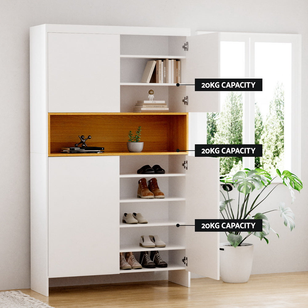 Moyston 9 Tier Shoe Cabinet, White and Pine image 6