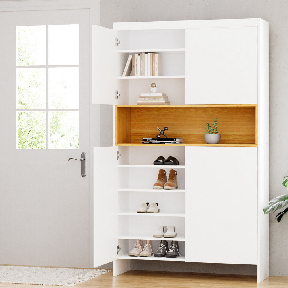 Moyston 9 Tier Shoe Cabinet, White and Pine