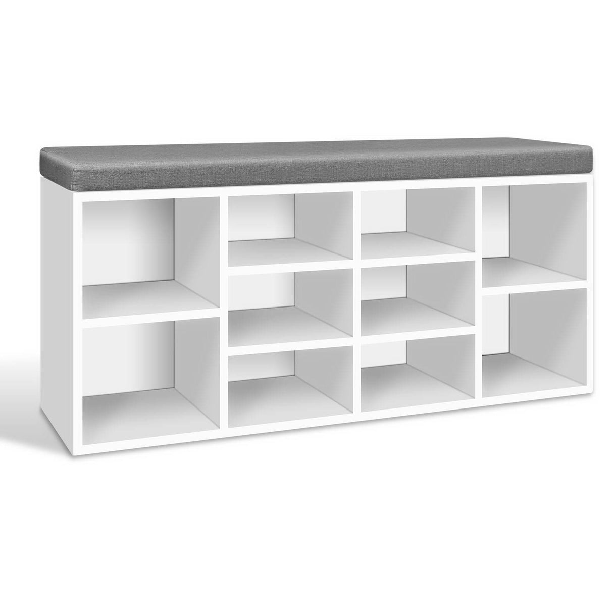 Cathcart Hill 10 Compartment Shoe Bench, White and Grey