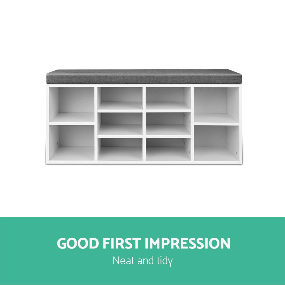 Cathcart Hill 10 Compartment Shoe Bench, White and Grey