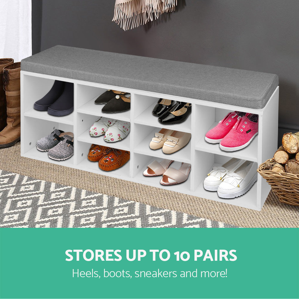 Cathcart Hill 10 Compartment Shoe Bench, White and Grey