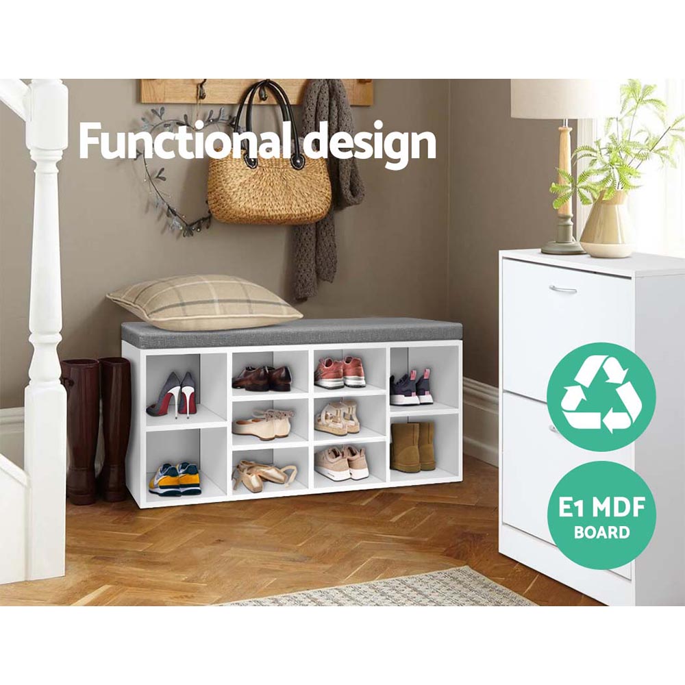 Cathcart Hill 10 Compartment Shoe Bench, White and Grey