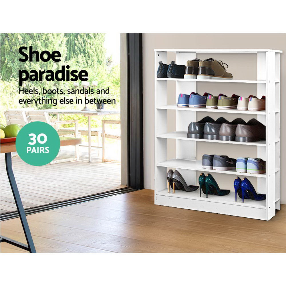 Artiss 6-Tier 30-Pair White Shoe Rack Cabinet — Modern Entryway Storage — Allure Home Collections