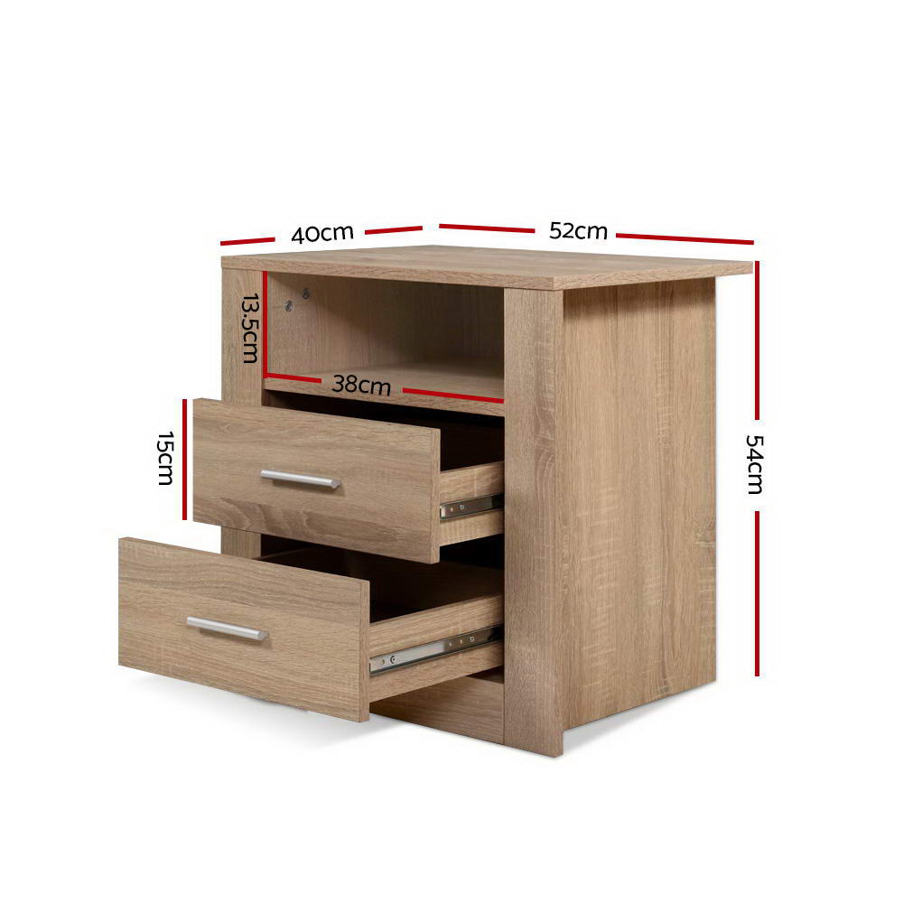 Pottsville Beach 2 Drawer Shelf Bedside Table, Oak