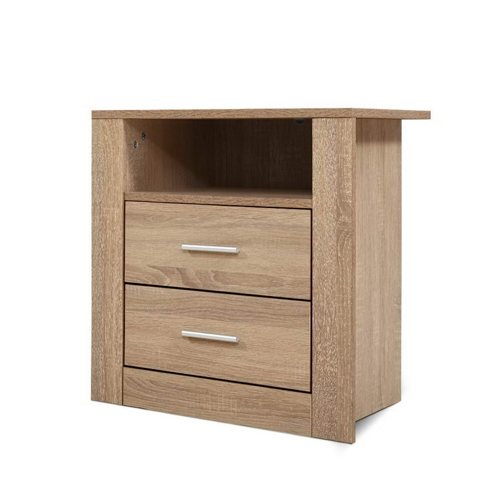 Pottsville Beach 2 Drawer Shelf Bedside Table, Oak