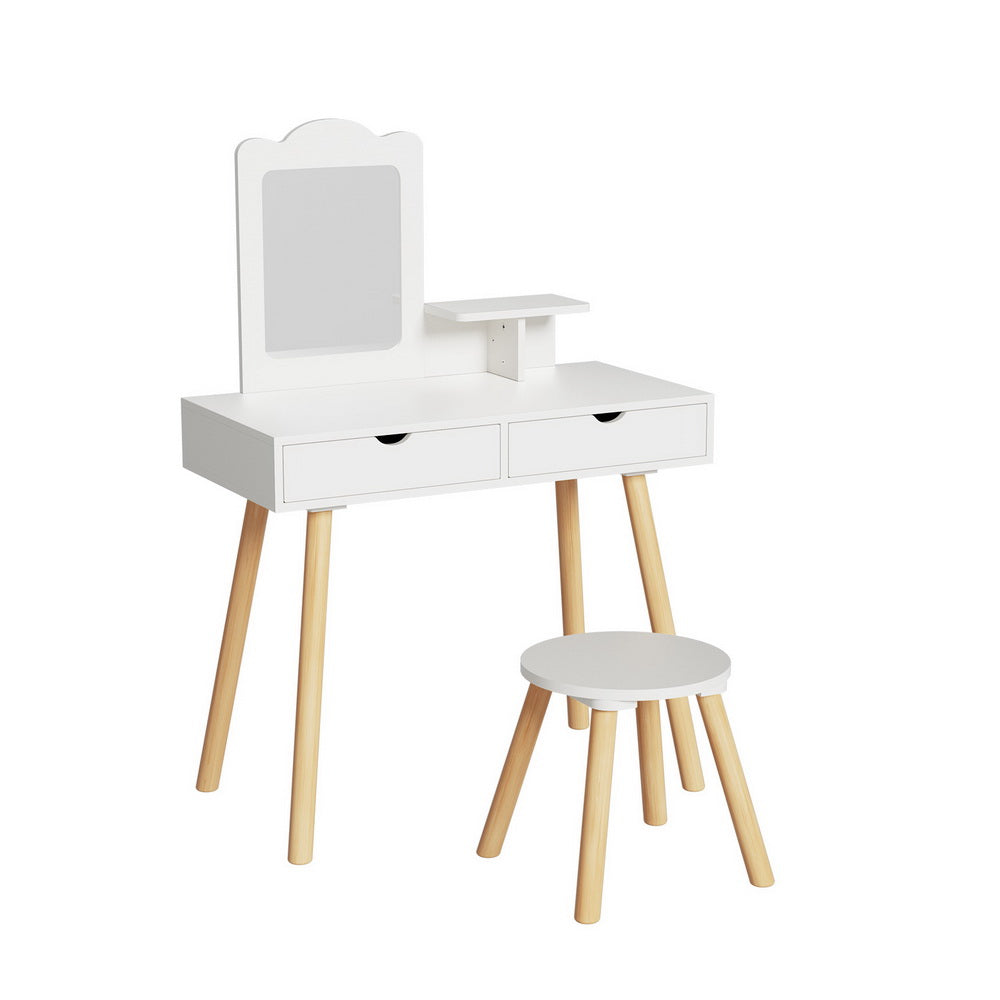 Kids dressing table and stool set with mirror in white