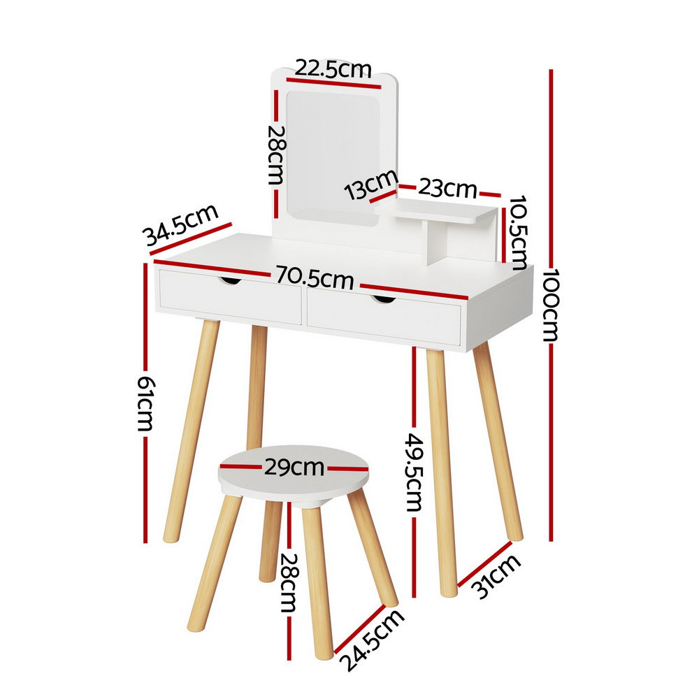 Kids dressing table and stool set with mirror in white