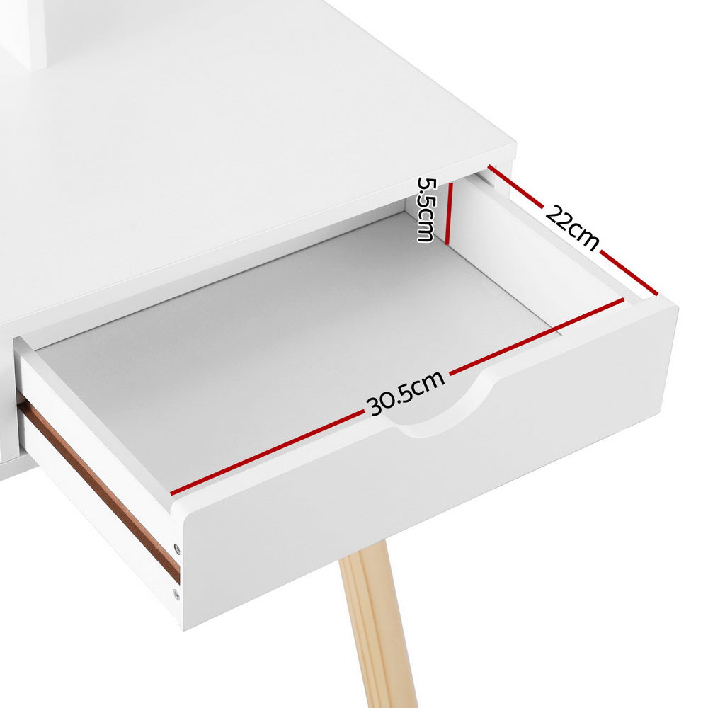 Kids dressing table and stool set with mirror in white