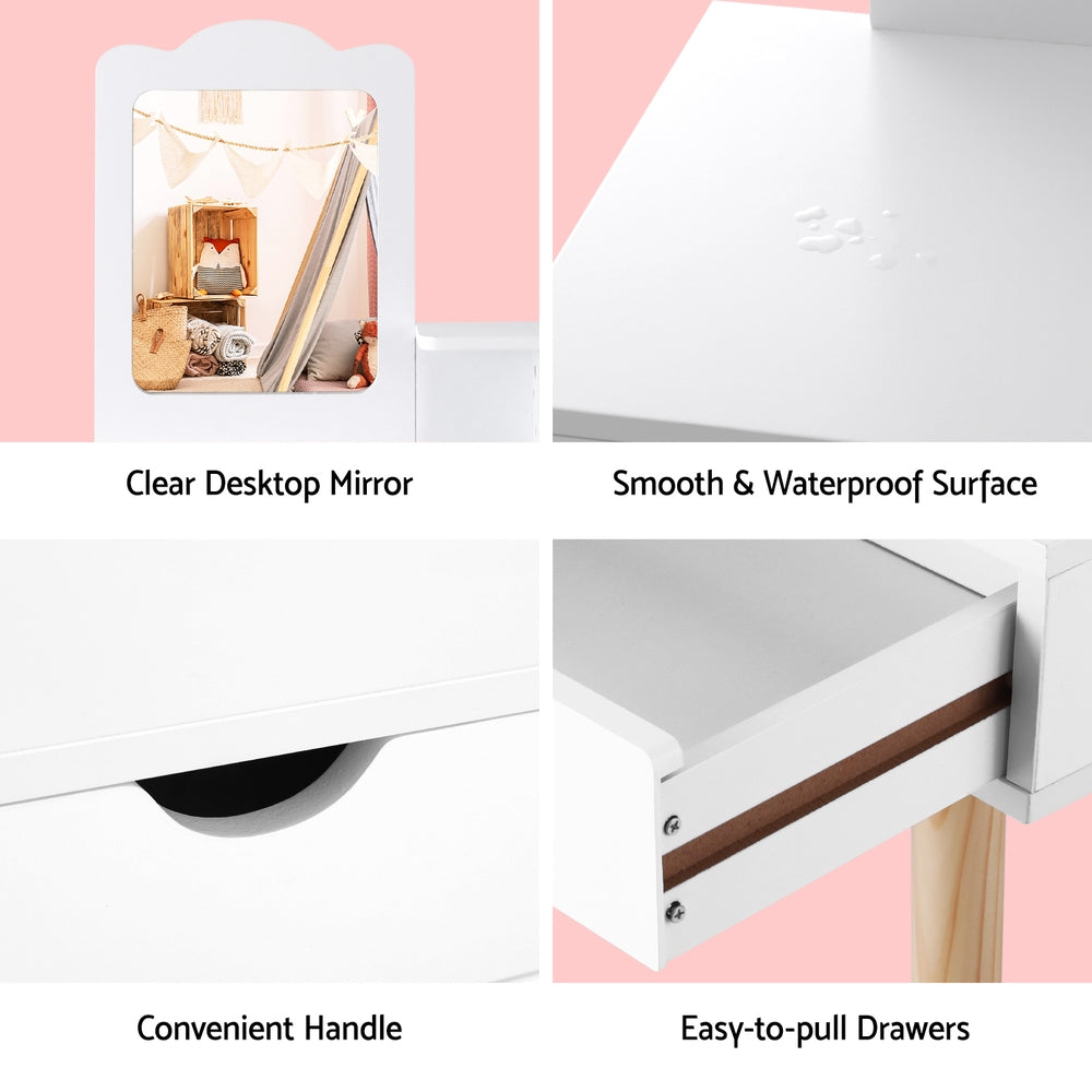 Kids dressing table and stool set with mirror in white