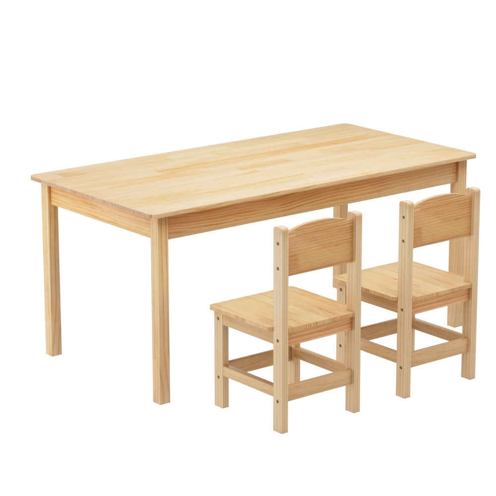 Kids Pinewood Table and 2 Chairs Set, Natural
