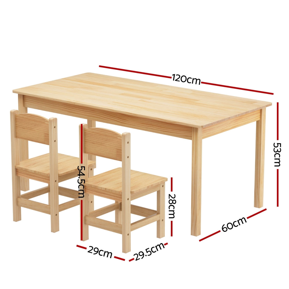 Kids Pinewood Table and 2 Chairs Set, Natural