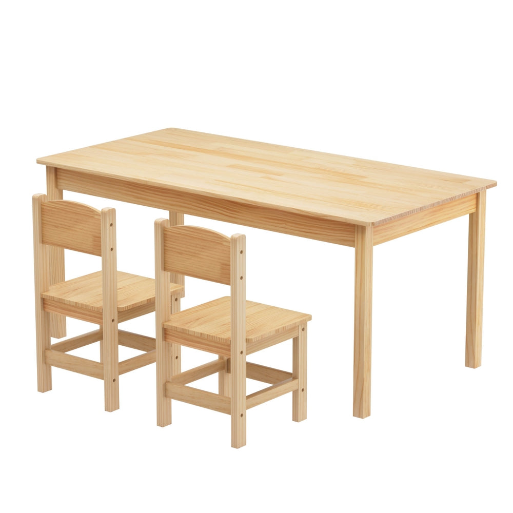 Kids Pinewood Table and 2 Chairs Set, Natural