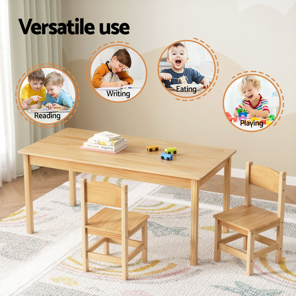 Kids Pinewood Table and 2 Chairs Set, Natural