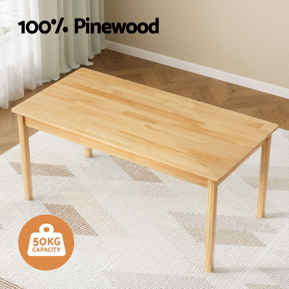Kids Pinewood Table and 2 Chairs Set, Natural