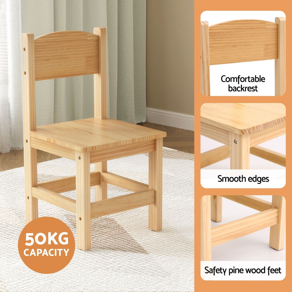 Kids Pinewood Table and 2 Chairs Set, Natural