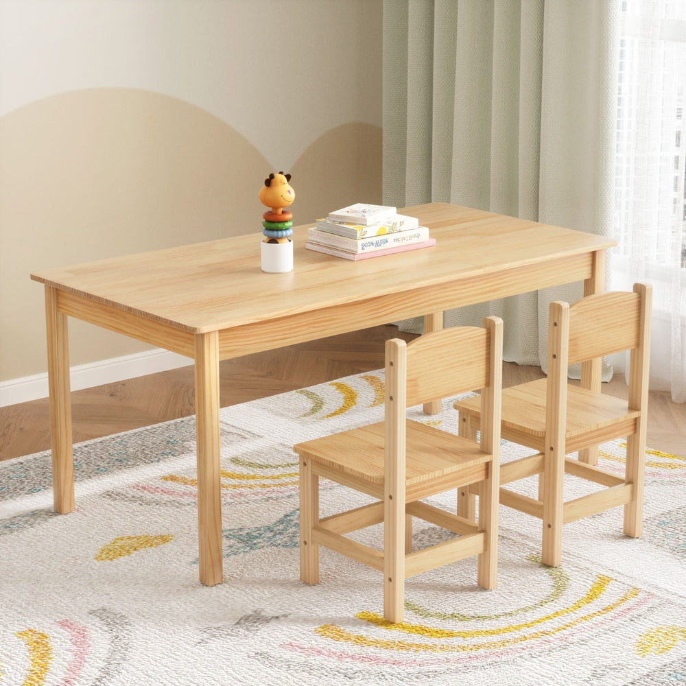 Kids Pinewood Table and 2 Chairs Set, Natural