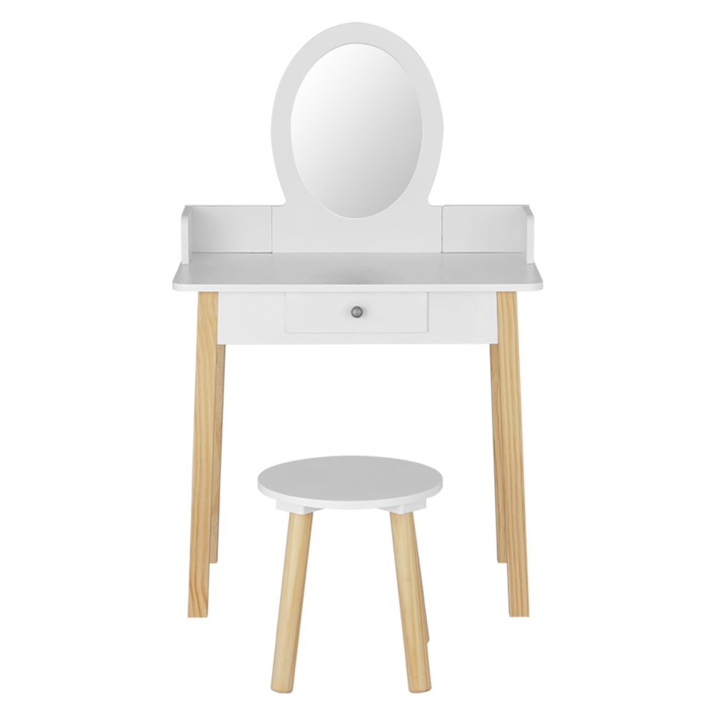 Kids Dressing Table and Stool Set, Wooden Legs, White