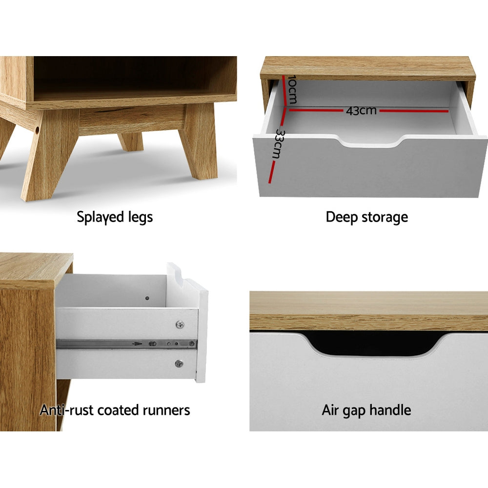 Artiss IKER Bedside Table with 1 Drawer and Shelf — White and Oak — Allure Home Collections