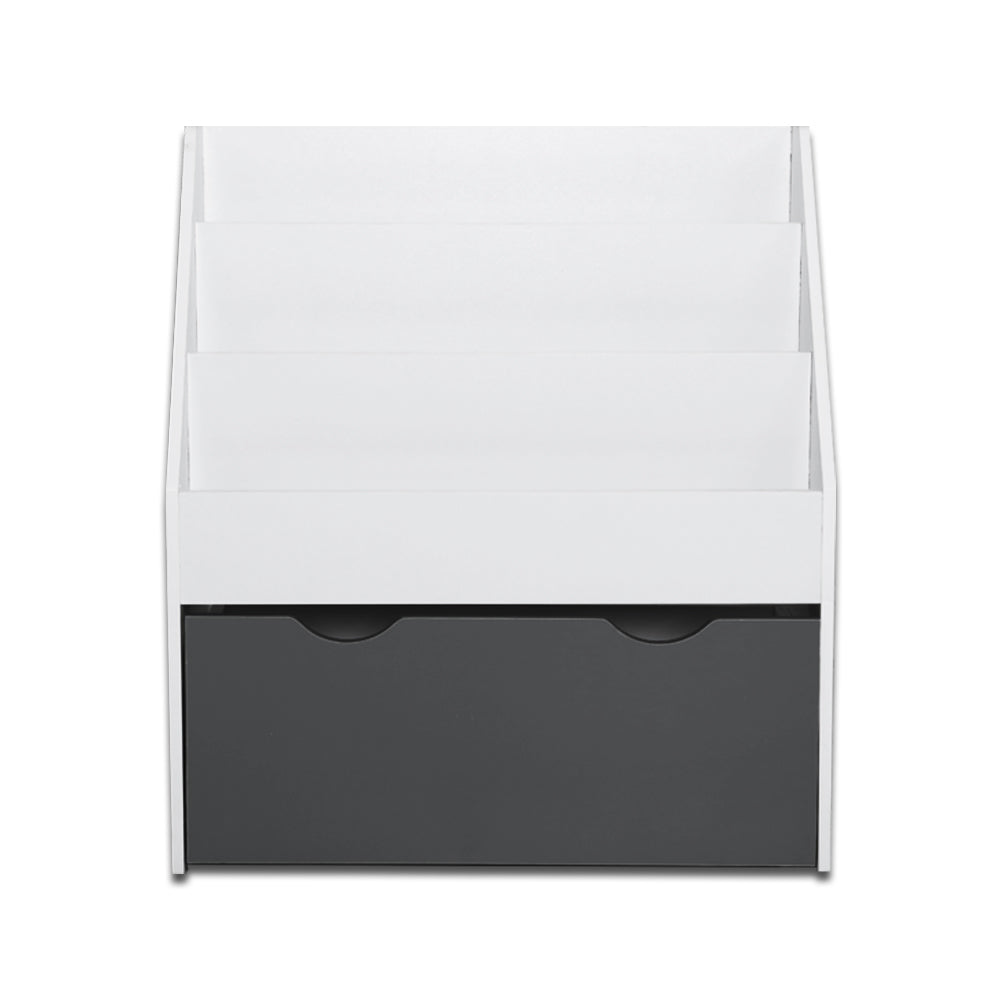 Kids Bookshelf with Storage Box, 3 Tier White and Grey