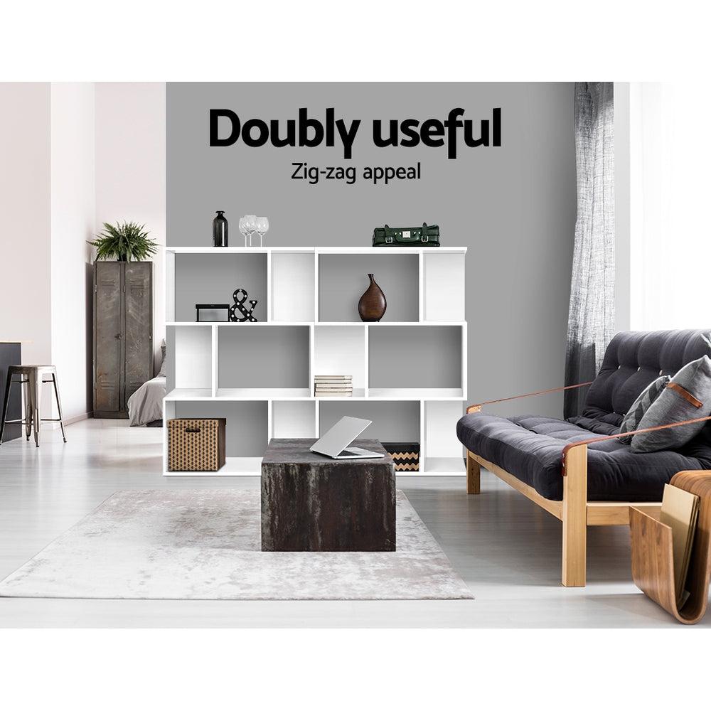 Artiss NINA White 3-Tier Zig-Zag Bookshelf
