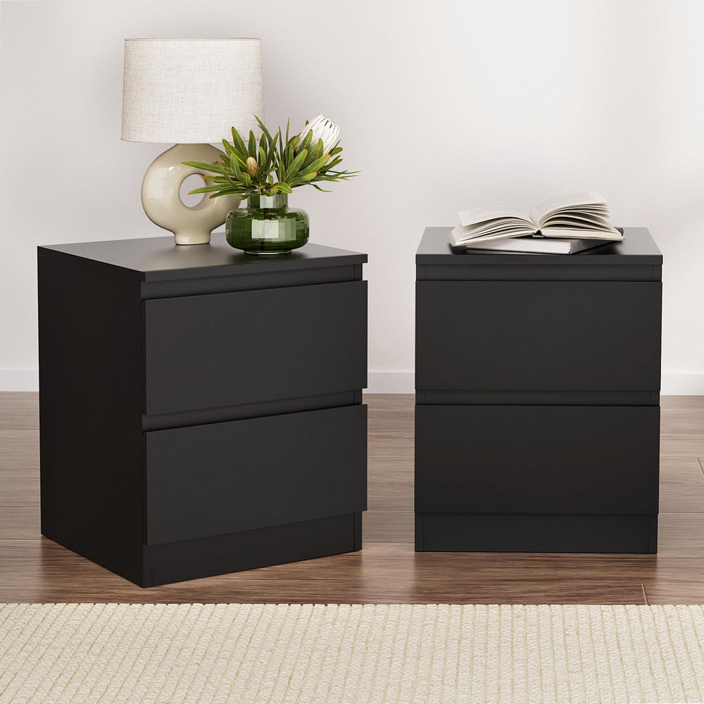 Alstonville 2 Drawer Bedside Table, Black 2pcs
