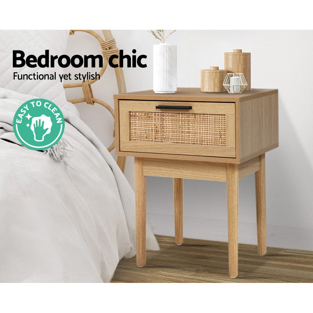 Artiss Rattan Drawer Bedside Table Nightstand in Natural Wood — Allure Home Collections