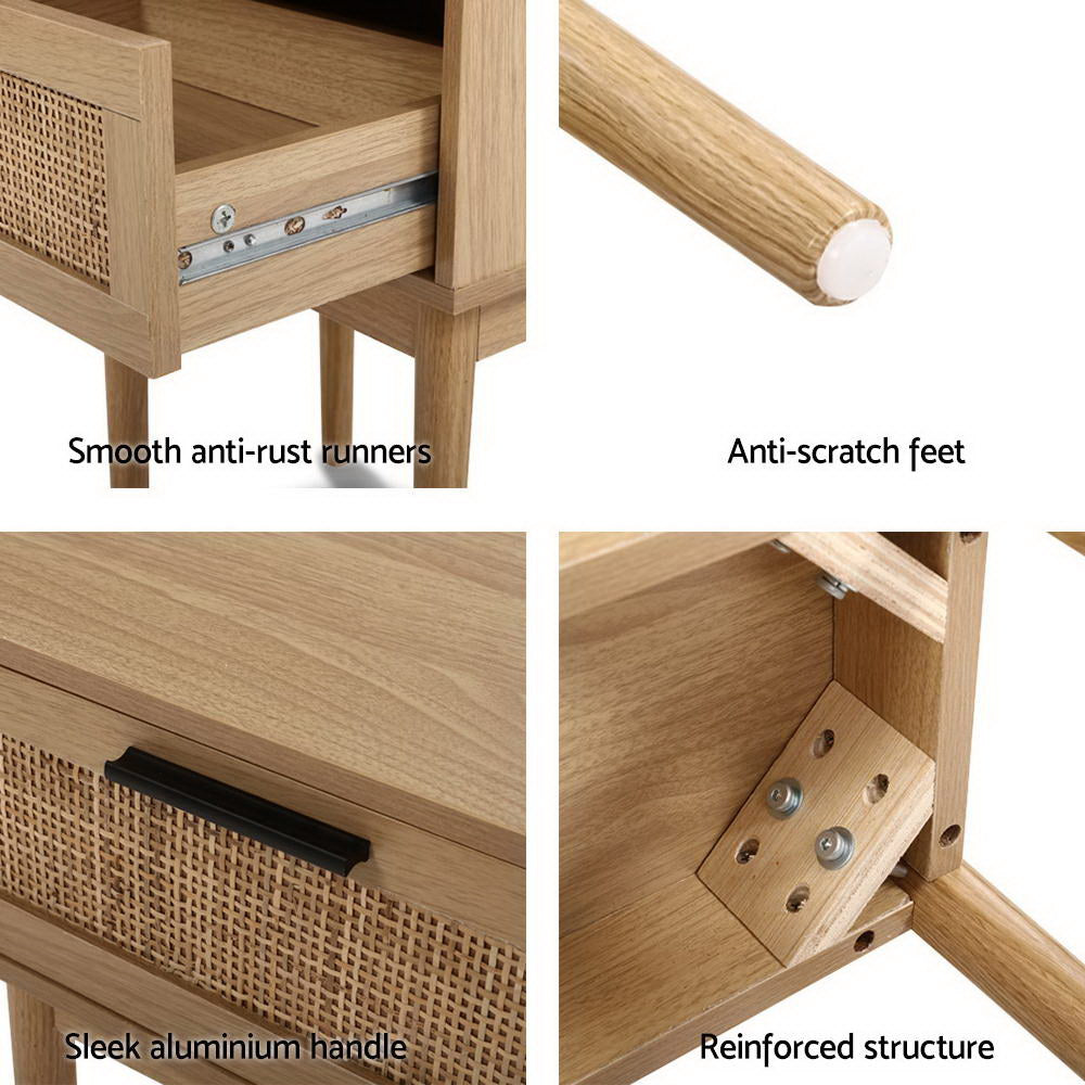 Artiss Rattan Drawer Bedside Table Nightstand in Natural Wood — Allure Home Collections