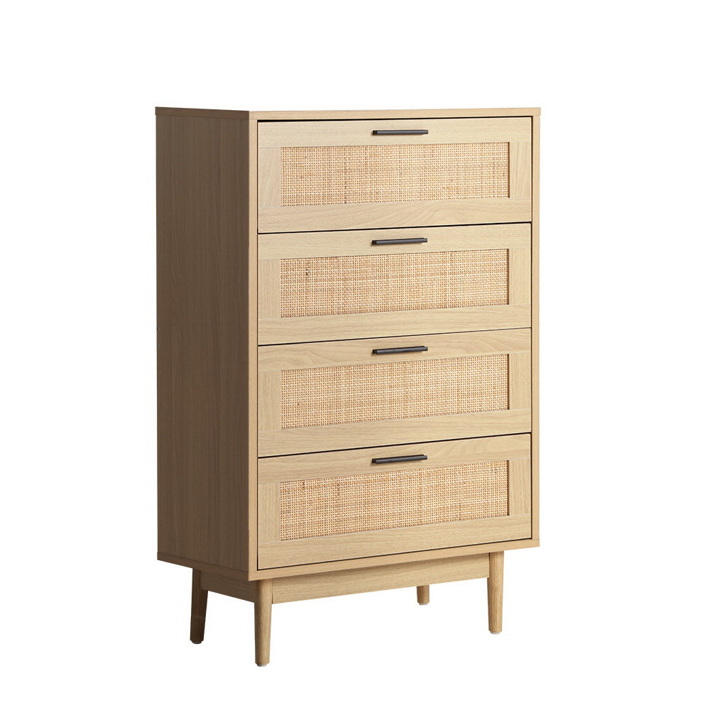 Artiss BRIONY 4-Drawer Rattan Tallboy in Pine — Allure Home Collections