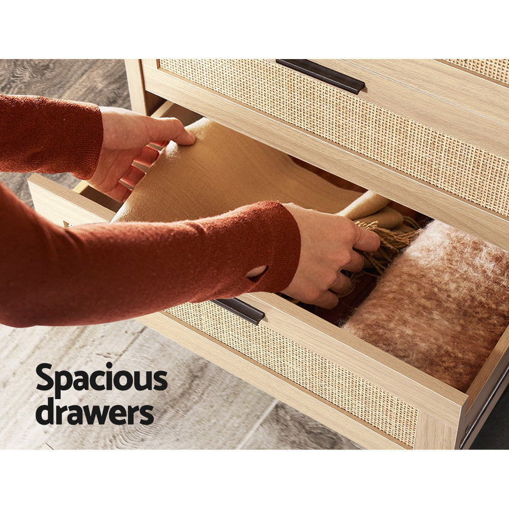 Artiss BRIONY 4-Drawer Rattan Tallboy in Pine — Allure Home Collections