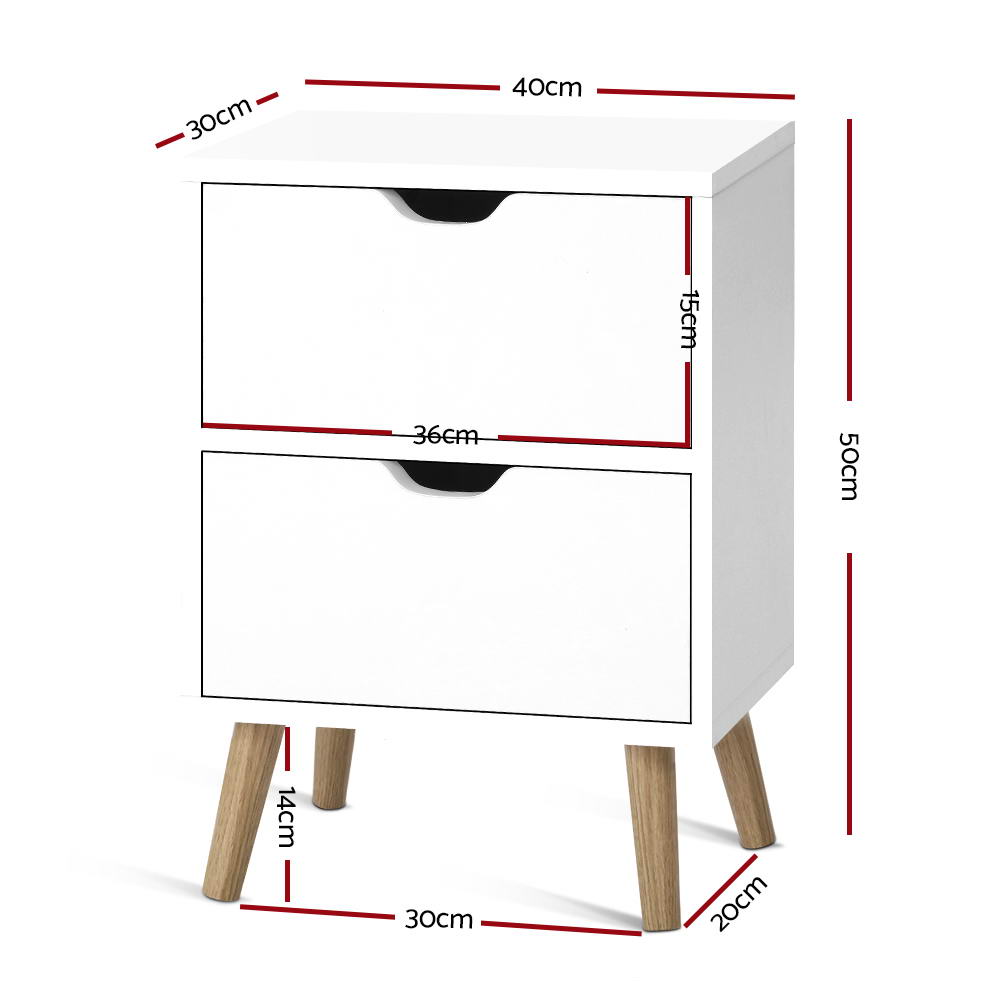 Modanville 2 Drawer Bedside Table, White