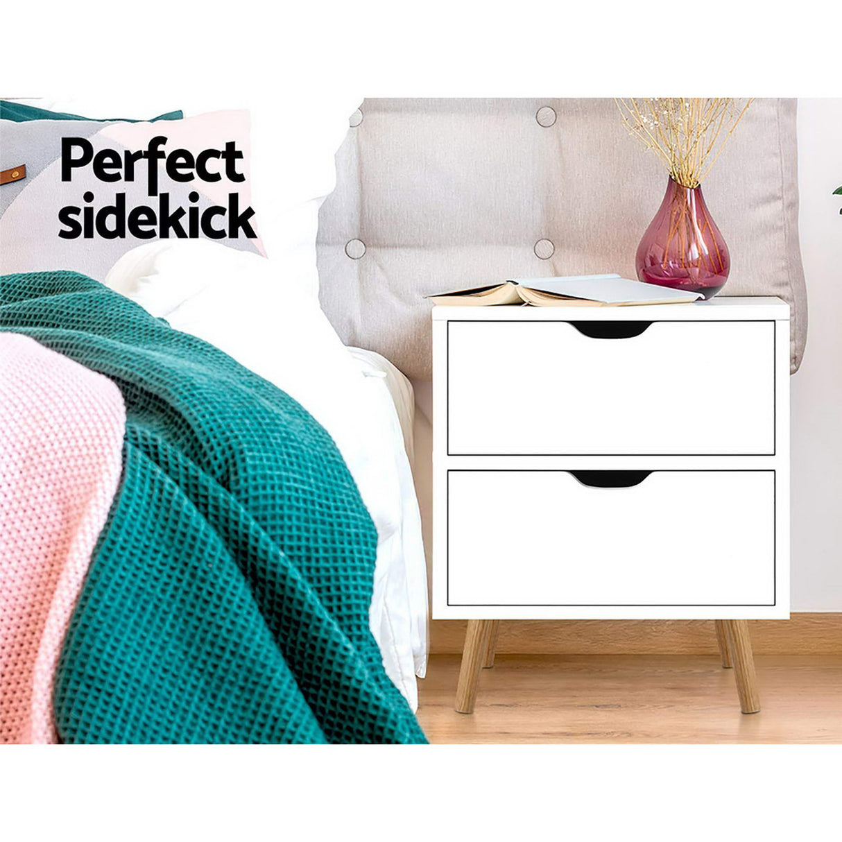 Artiss BODEN Bedside Table with 2 Drawers in White — Set of 2 — Allure Home Collections