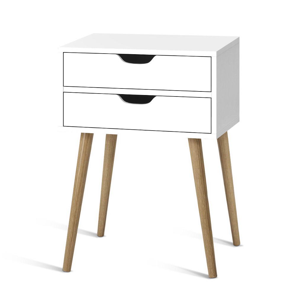 Artiss BODIE Bedside Table with 2 Drawers in White — Scandinavian Design — Allure Home Collections