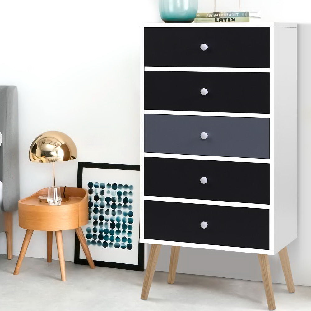 Wildes Meadow 5 Drawer Tallboy, Grey and White