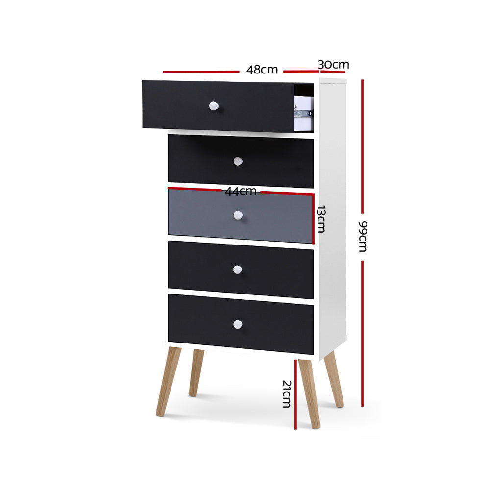 Wildes Meadow 5 Drawer Tallboy, Grey and White