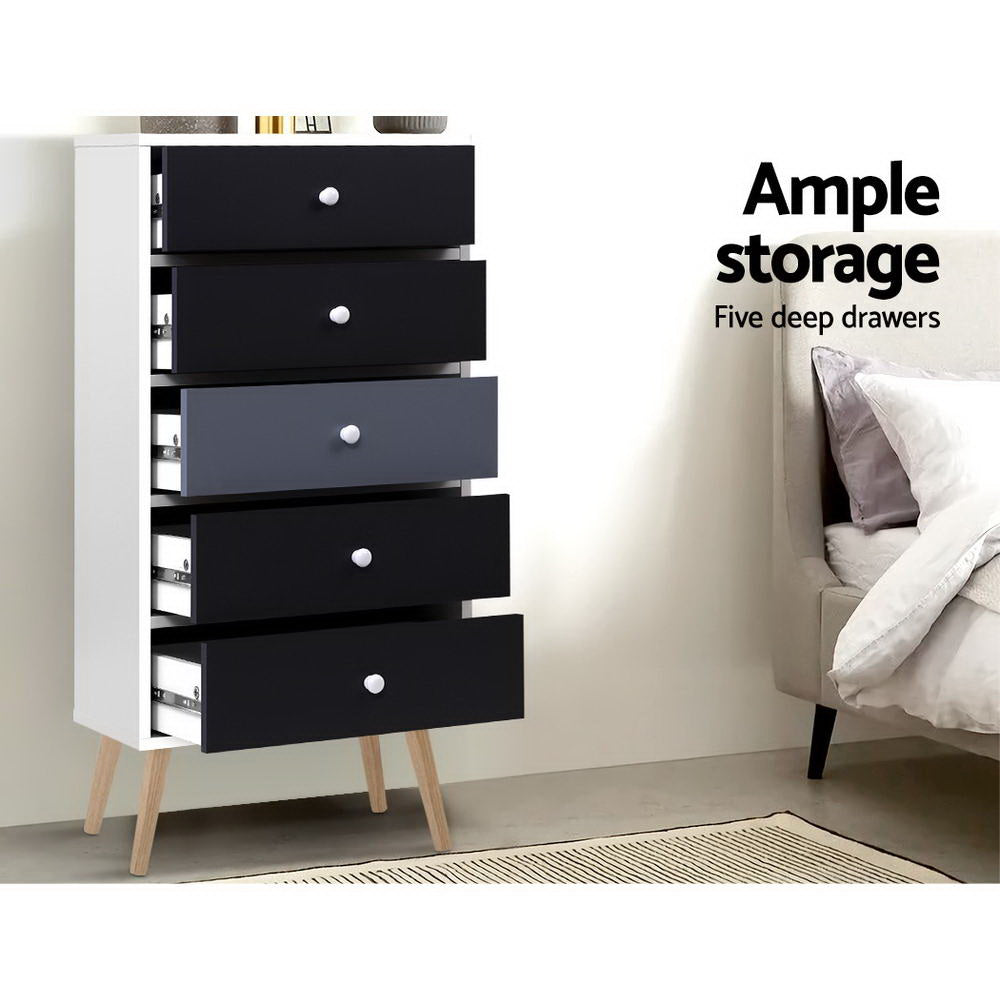 Wildes Meadow 5 Drawer Tallboy, Grey and White