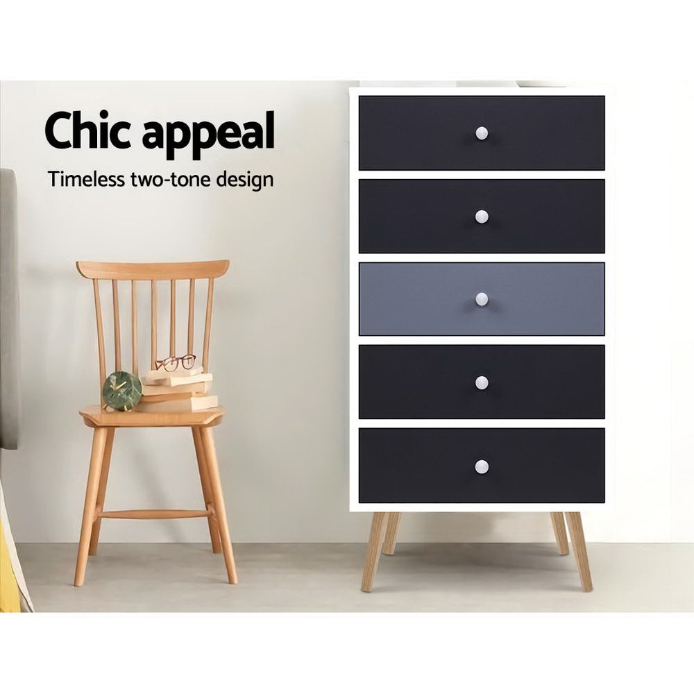 Wildes Meadow 5 Drawer Tallboy, Grey and White