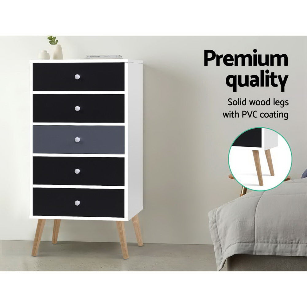 Wildes Meadow 5 Drawer Tallboy, Grey and White