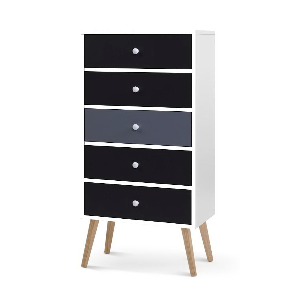 Wildes Meadow 5 Drawer Tallboy, Grey and White
