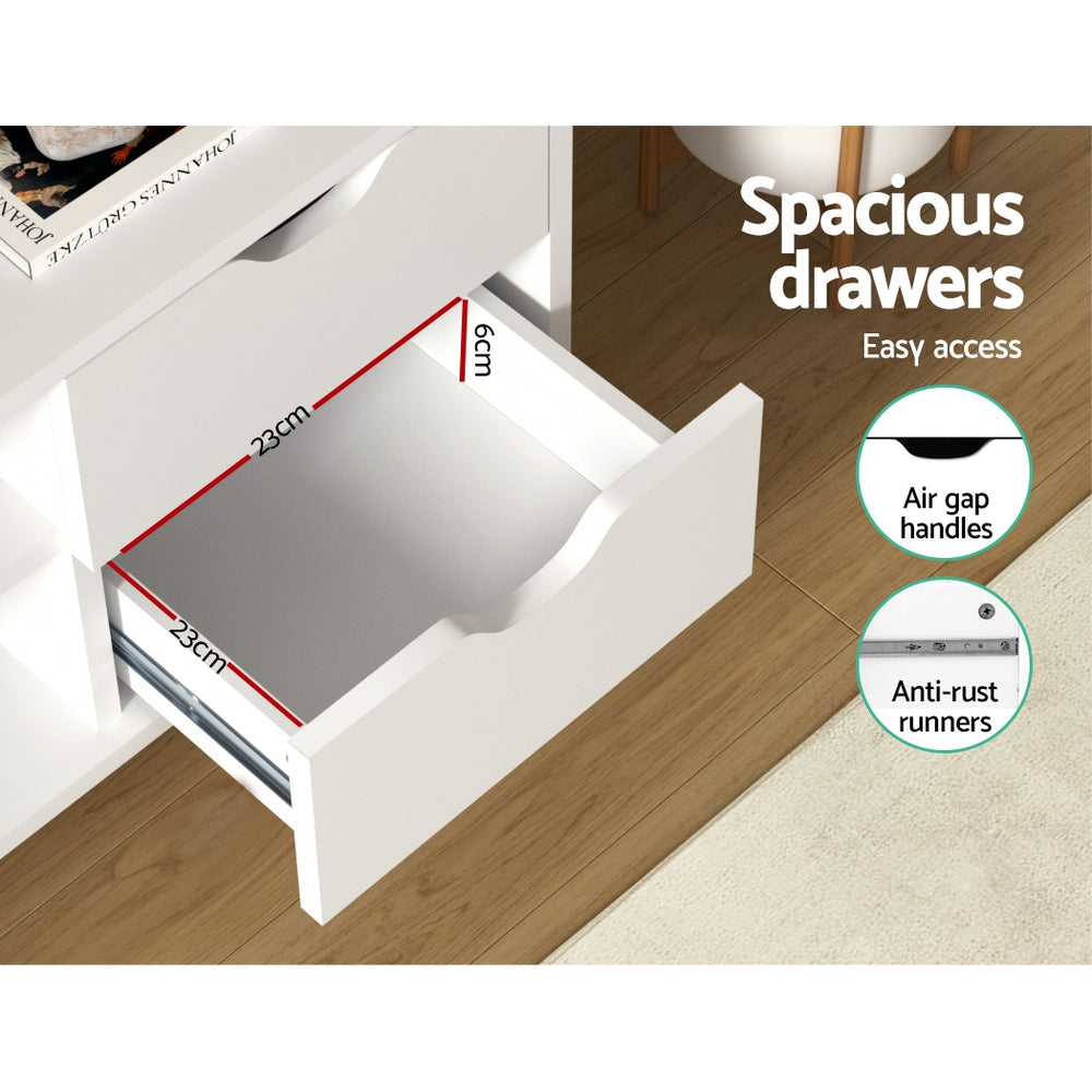 Campbell Town 120cm white and natural Scandinavian entertainment unit with splayed pine legs in a living room