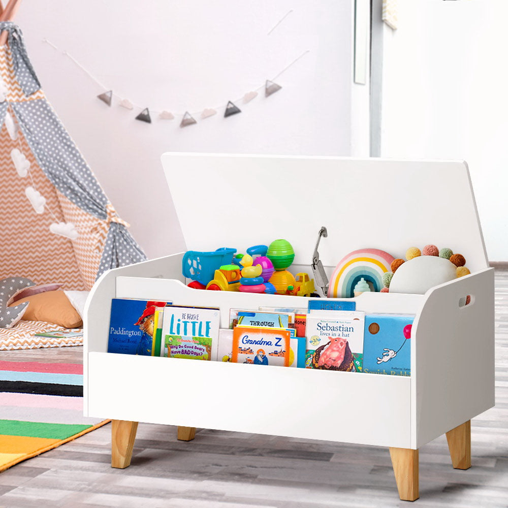 Kids Toy Box and Bookshelf, White and Natural
