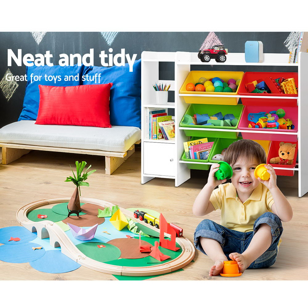 Kids Toy Storage Shelf with 8 Bins, 4 Tier White