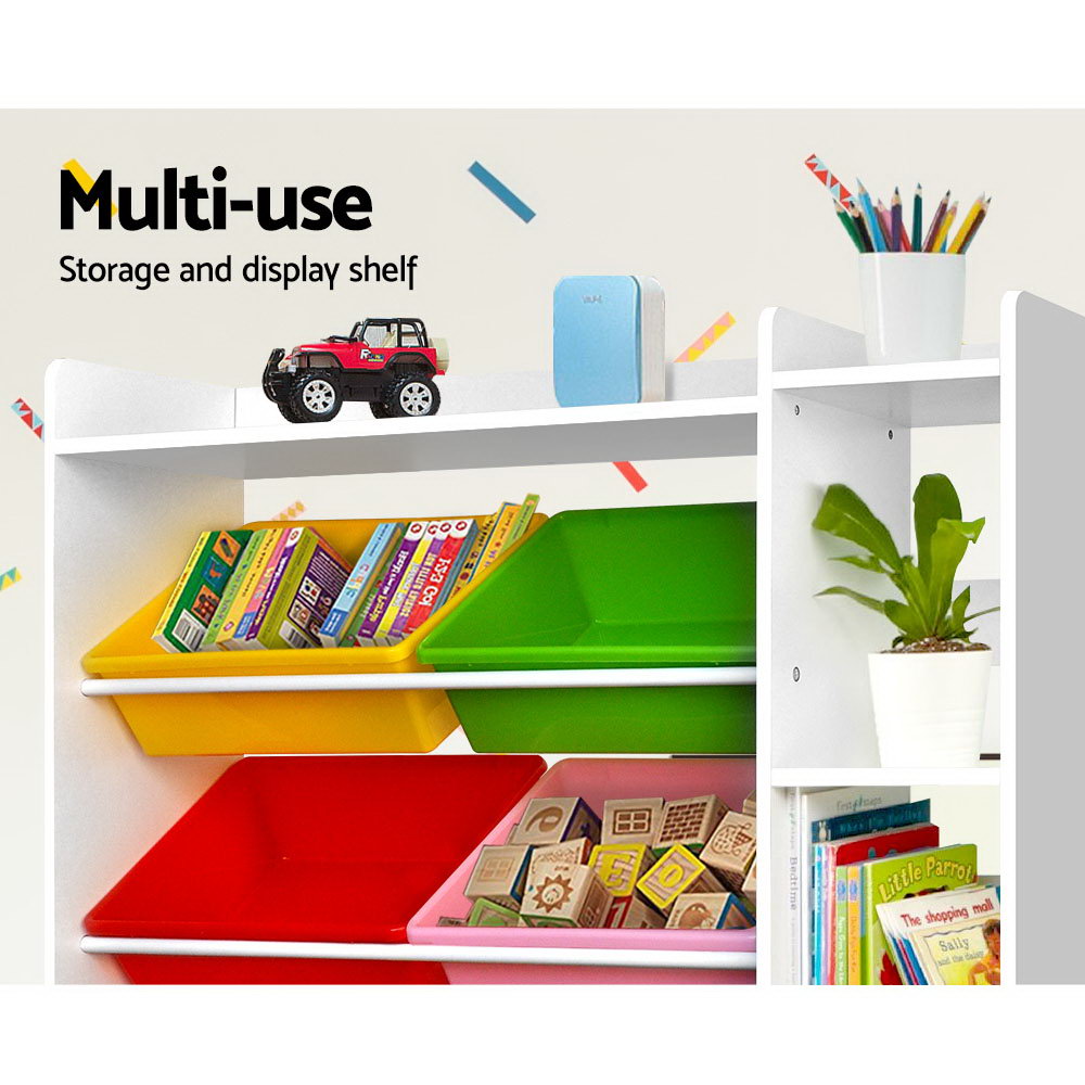 Kids Toy Storage Shelf with 8 Bins, 4 Tier White