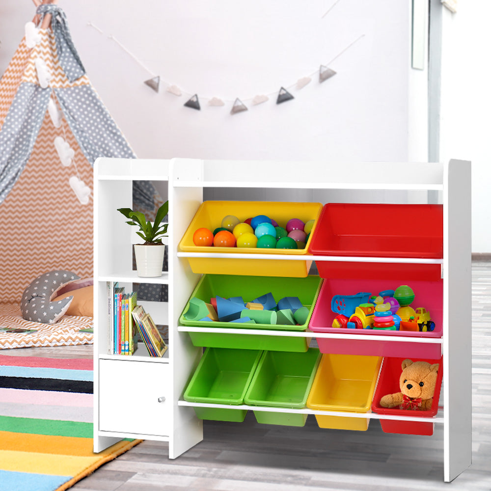 Kids Toy Storage Shelf with 8 Bins, 4 Tier White