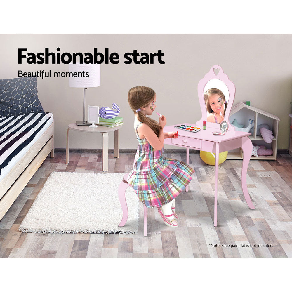Kids Dressing Table and Stool Set, Heart Design, Pink