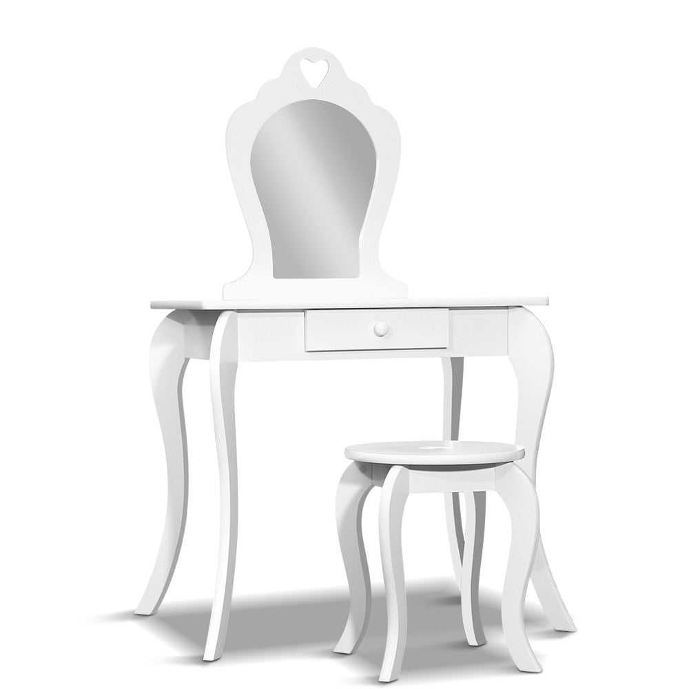 Kids Dressing Table and Stool Set, Heart Design, White