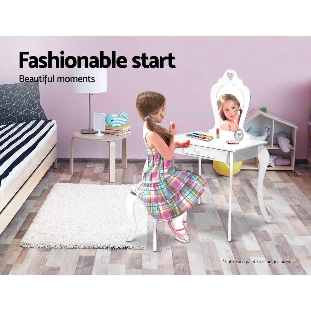 Kids Dressing Table and Stool Set, Heart Design, White