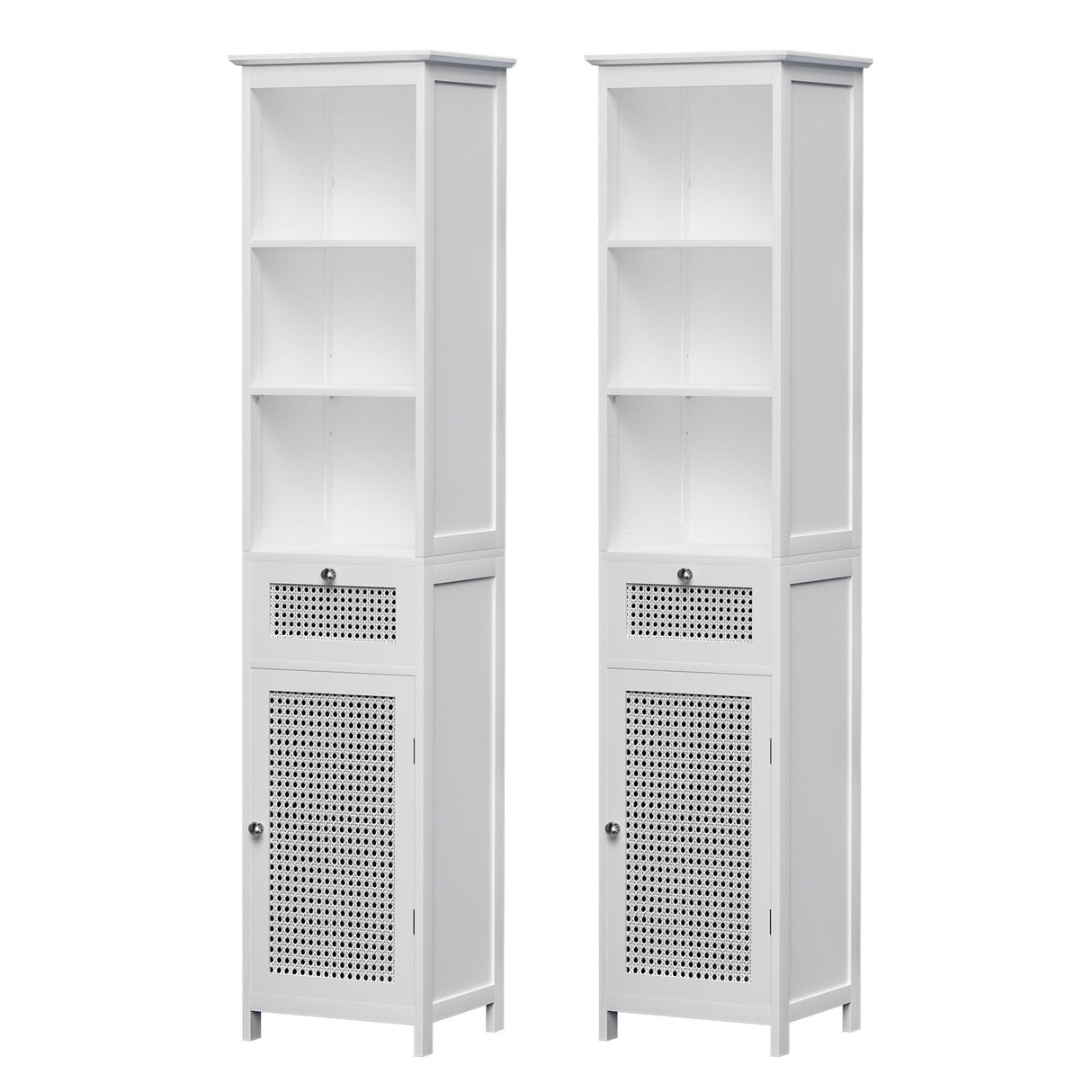 Port MacDonnell Rattan Bathroom Tallboy, White 2pcs image 1