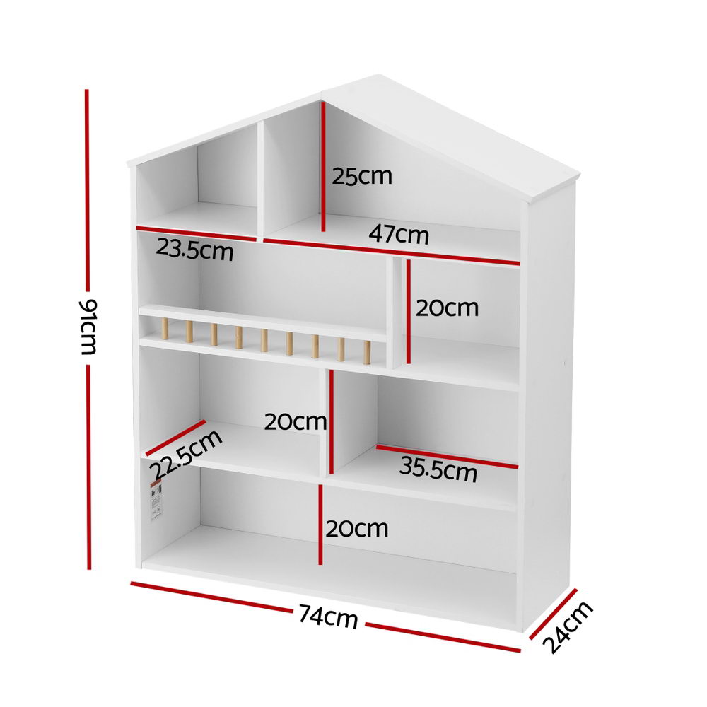 House Shaped Kids Bookshelf, 4 Tier White